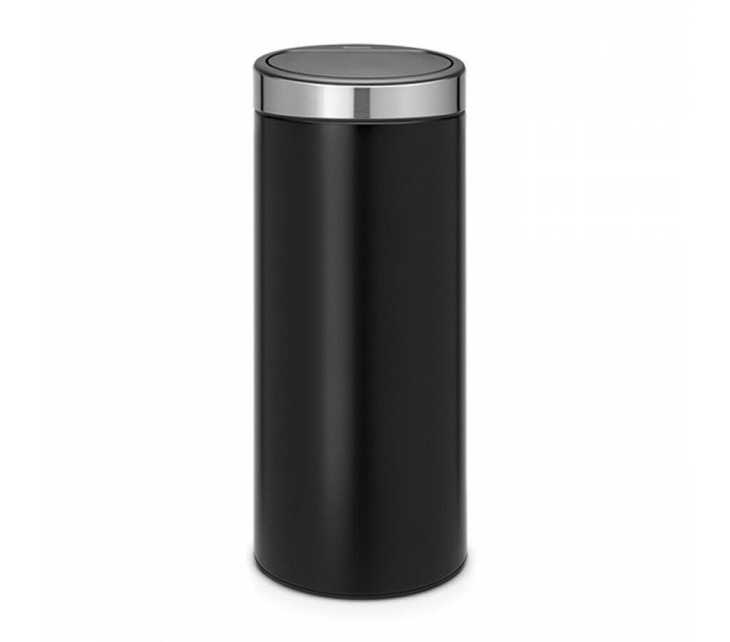 Мусорный бак Touch Bin New 30 л Черный матовый с серой крышкой Brabantia