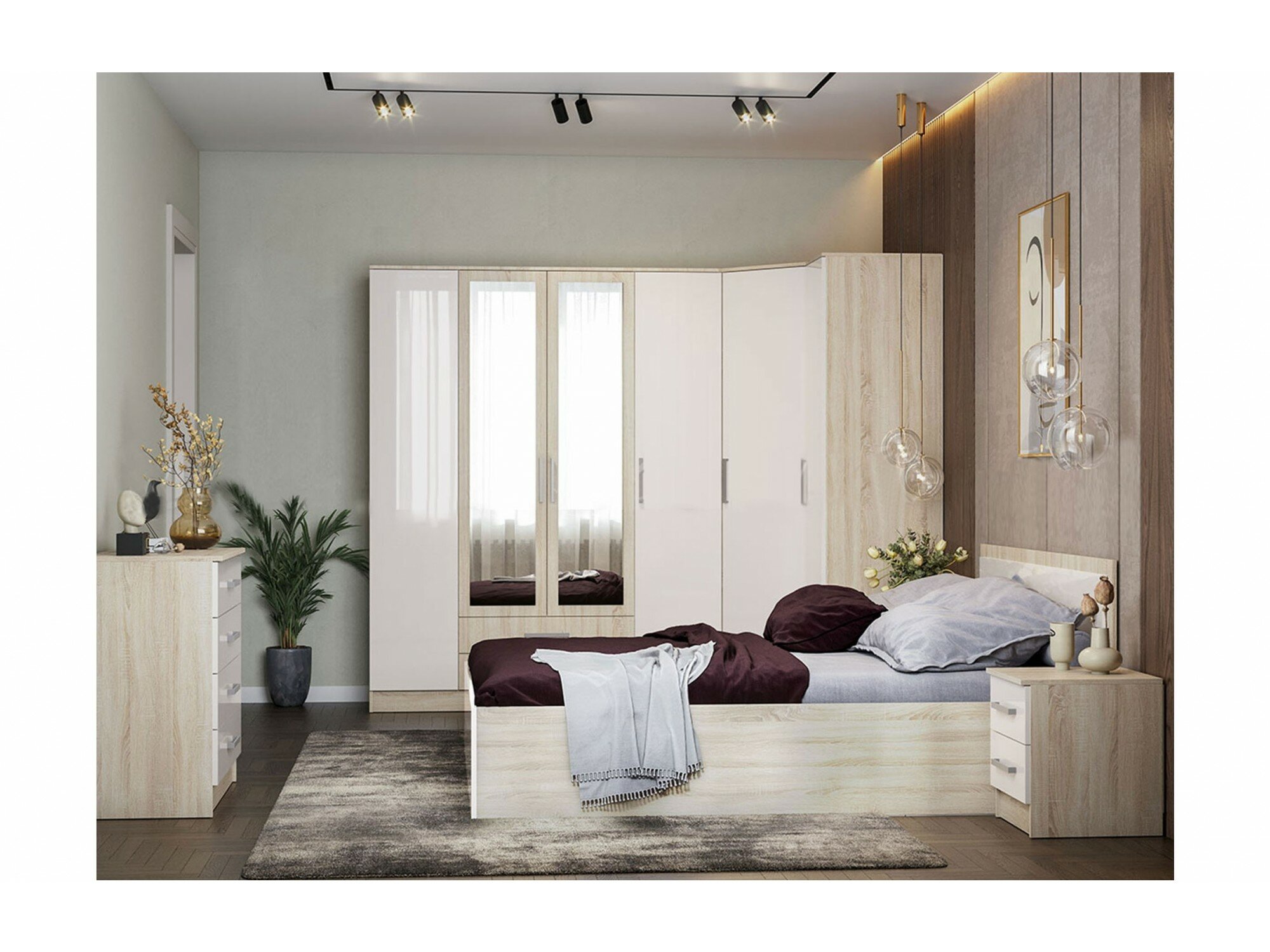 Модульная спальня Мартина, композиция 1 (Белый глянец, Дуб Сонома)