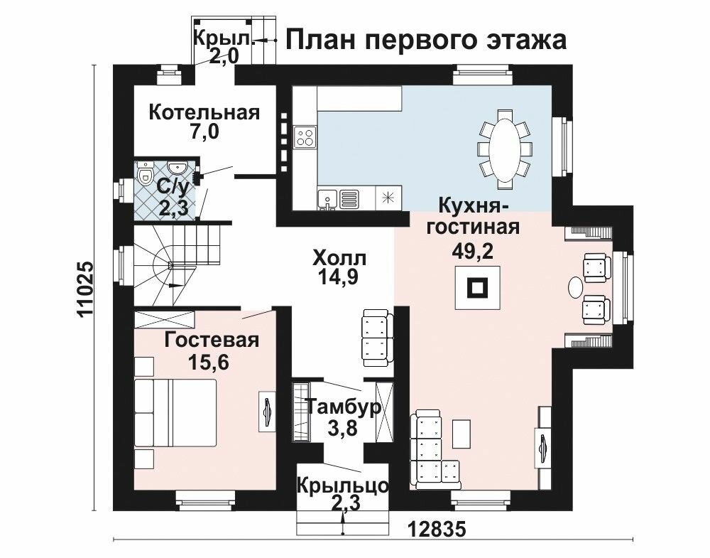 (194м2, 13х11м) Готовый проект двухэтажного дома из газобетона с котельной и верандой - AS-2312 - фотография № 3