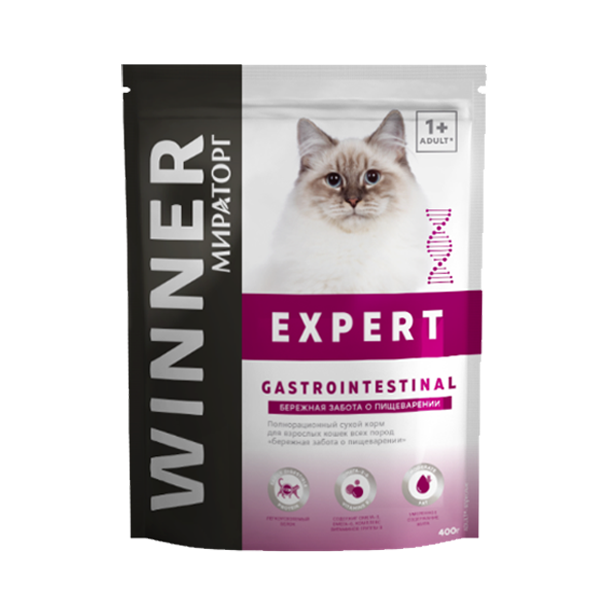 Сухой корм Winner Expert Gastrоintestinal для взрослых кошек всех пород «бережная забота о пищеварении» 0,4 кг.