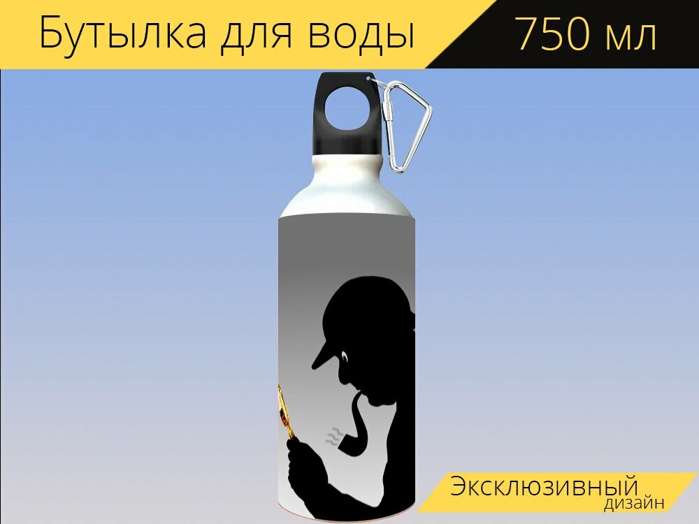 Бутылка фляга для воды "Шерлок холмс, детектив, следователь" 750 мл. с карабином и принтом