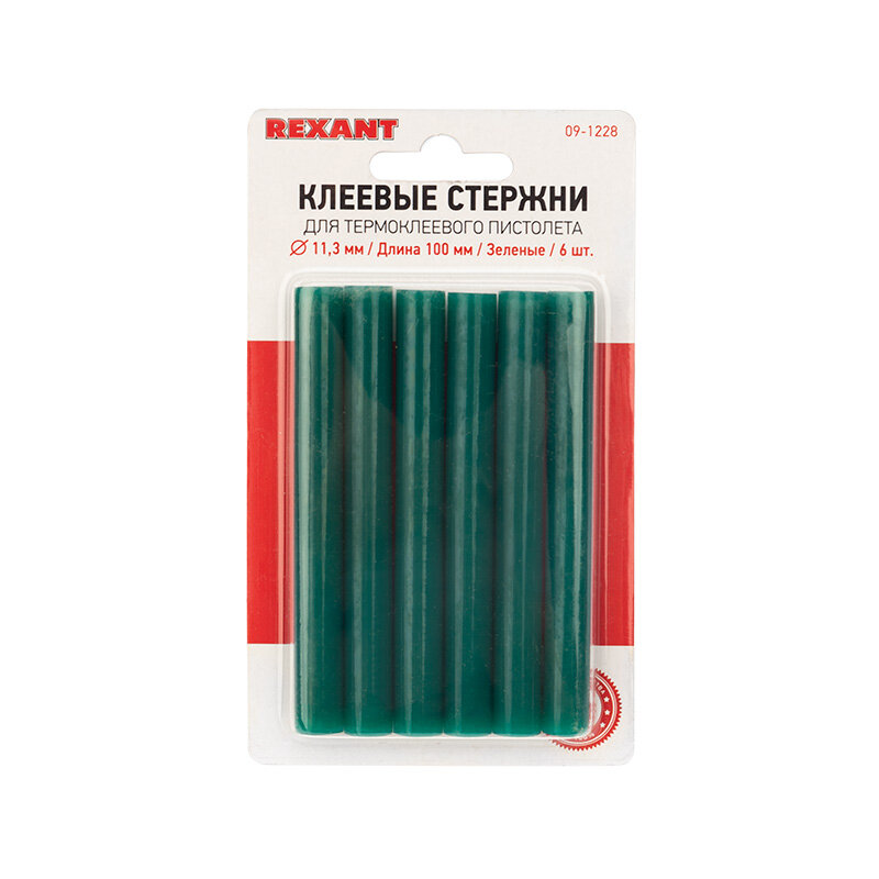 Стержни клеевые Rexant d=11 мм, L=100 мм, зеленые (упак. 6 шт.) (блистер)