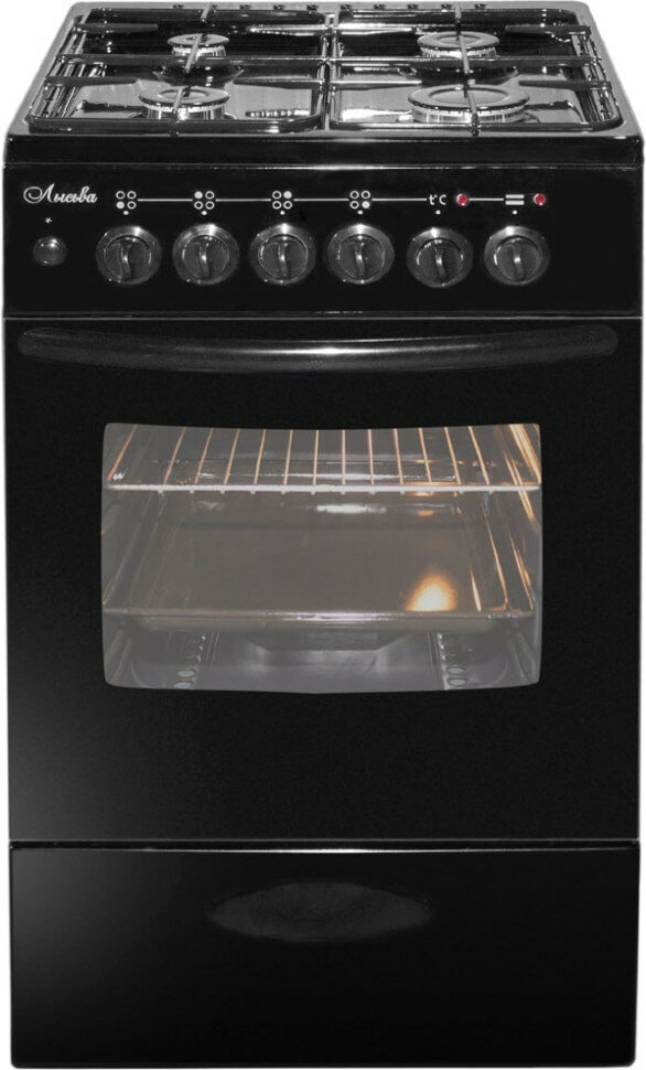 Комбинированная плита Лысьва ЭГ 404 МС-2у черная со стеклянной крышкой чугунная решетка