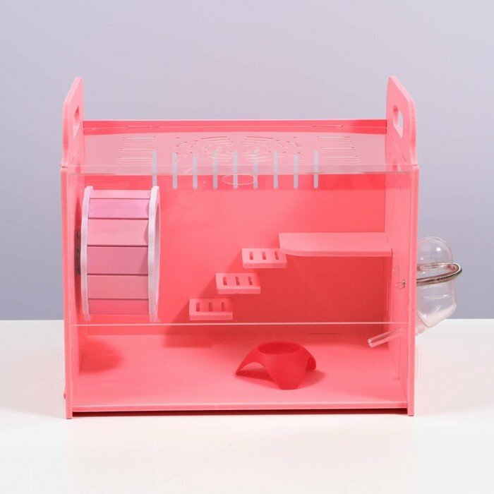 Клетка-переноска для грызунов,акриловая, розовая, 29 х 23,5 х 26 см - фотография № 2