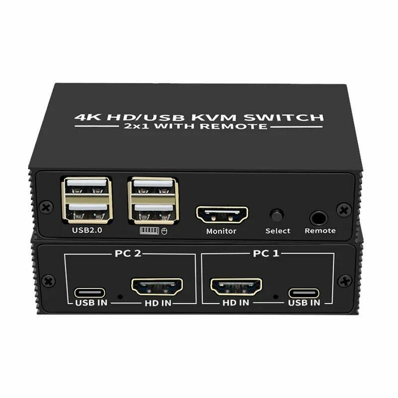 4K USB HDMI KVM Switch свитч переключатель квм 2-1 свитчер модель 2023 года с выносной кнопкой