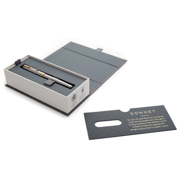 ручка перьевая Parker "Sonnet Core Stainless Steel GT", 0,8 мм, черная, корпус серебро/золото - фото №5