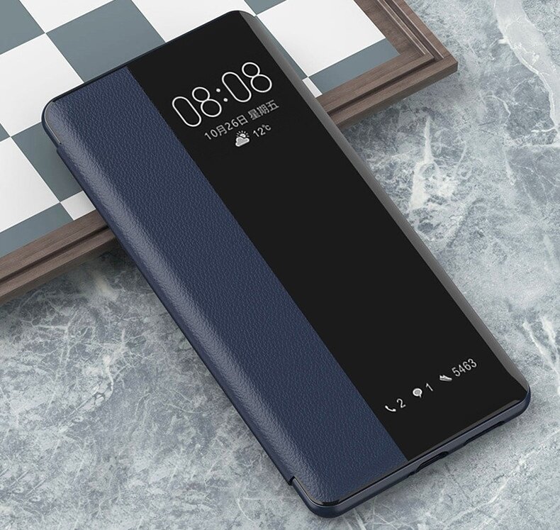 фото Чехол-кейс MyPads Finestra laterale для Huawei P60 / Huawei P60 Pro с боковым окном водоотталкивающий синий.