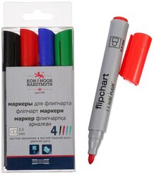 Koh-I-Noor Набор маркеров для флипчарта 4 цвета, 2,5 мм Koh-i-noor 1405/4, круглые, пластиковая упаковка, европодвес