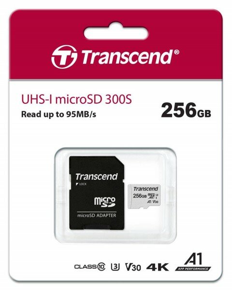 Карта памяти microSD 256GB Transcend microSDXC Class 10 UHS-I U3, V30, A1 TLC TS256GUSD300S-A