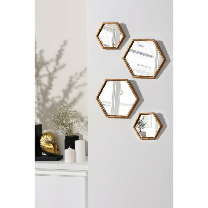 Набор настенных зеркал «Бамбук», зеркальная поверхность 22,7 × 20/15 × 13,2 см, цвет золотистый - фотография № 2