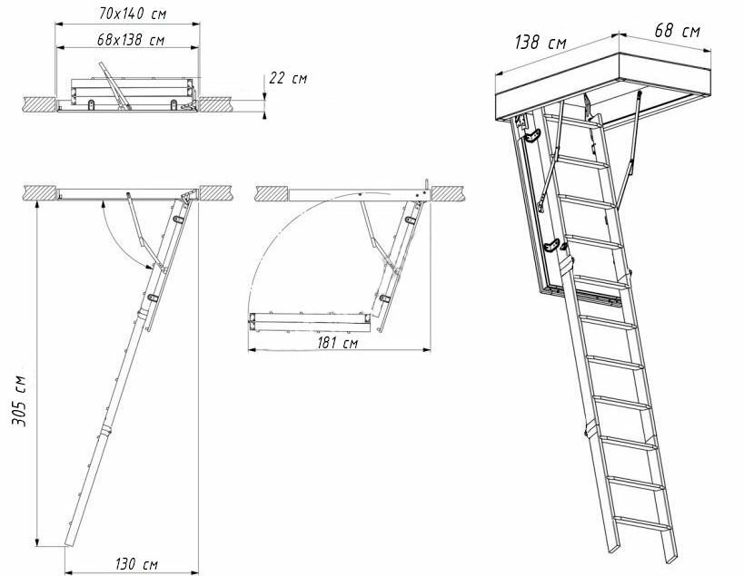 Чердачная лестница Fakro LTM 700*1400*3050 (70*140 см) - фотография № 5