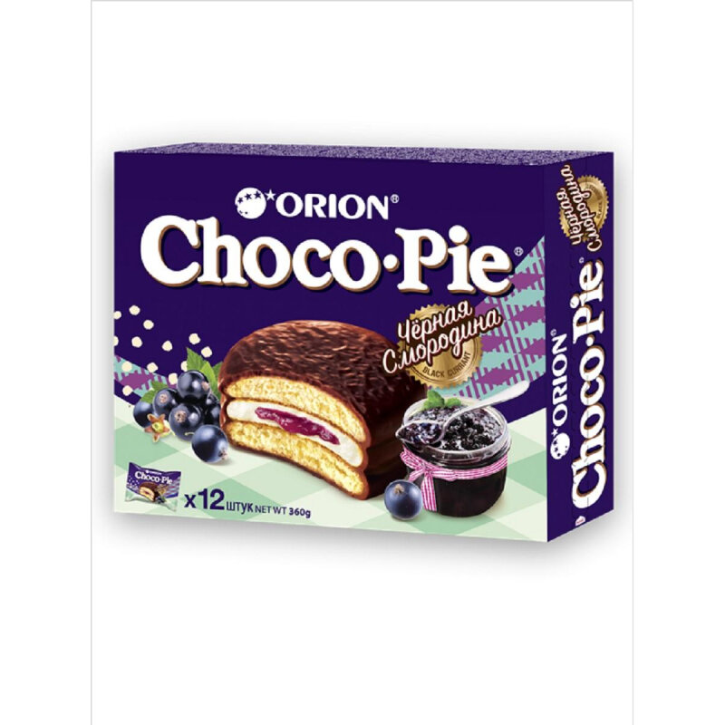 Пирожное в глазури Orion Choco Pie BLACK CURRANT, 12шт/1уп - фотография № 1