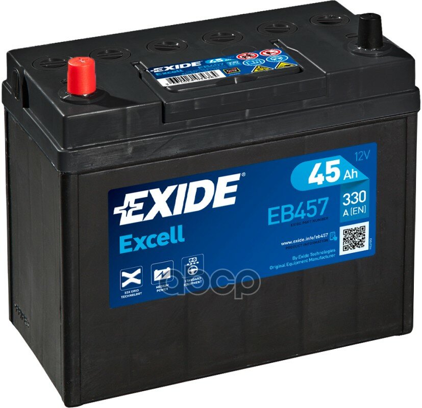 Exide Eb457 Excell_аккумуляторная Батарея! 14.7/13.1 Рус 45ah 330a 237/127/227 EXIDE арт. EB457