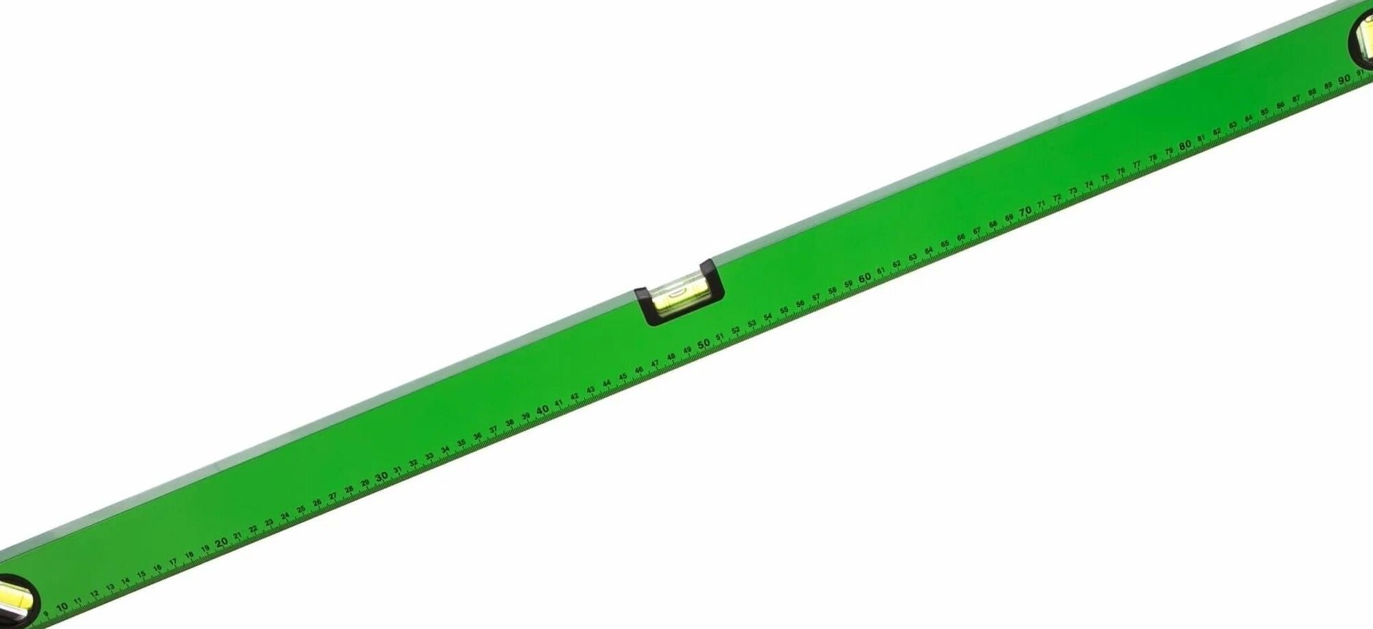 фото Уровень "Техно", 3 глазка, зеленый корпус, фрезерованная рабочая грань, шкала 1000 мм