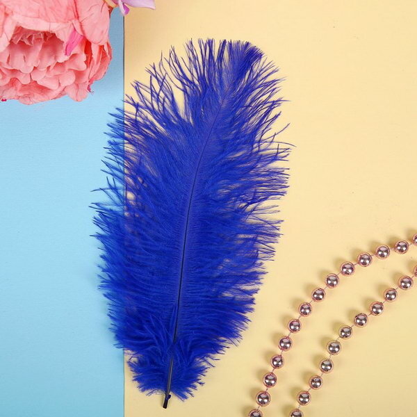 Перо для декора размер:20-24 см цвет синий