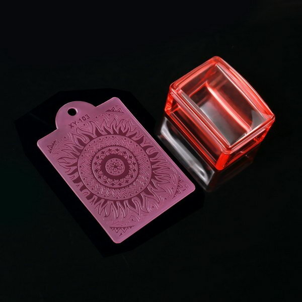 Набор для стемпинга, 2 предмета: штампик 3.5 x 2.5 см, скребок-пластина 5.4 x 4.2, цвет красный/прозрачный