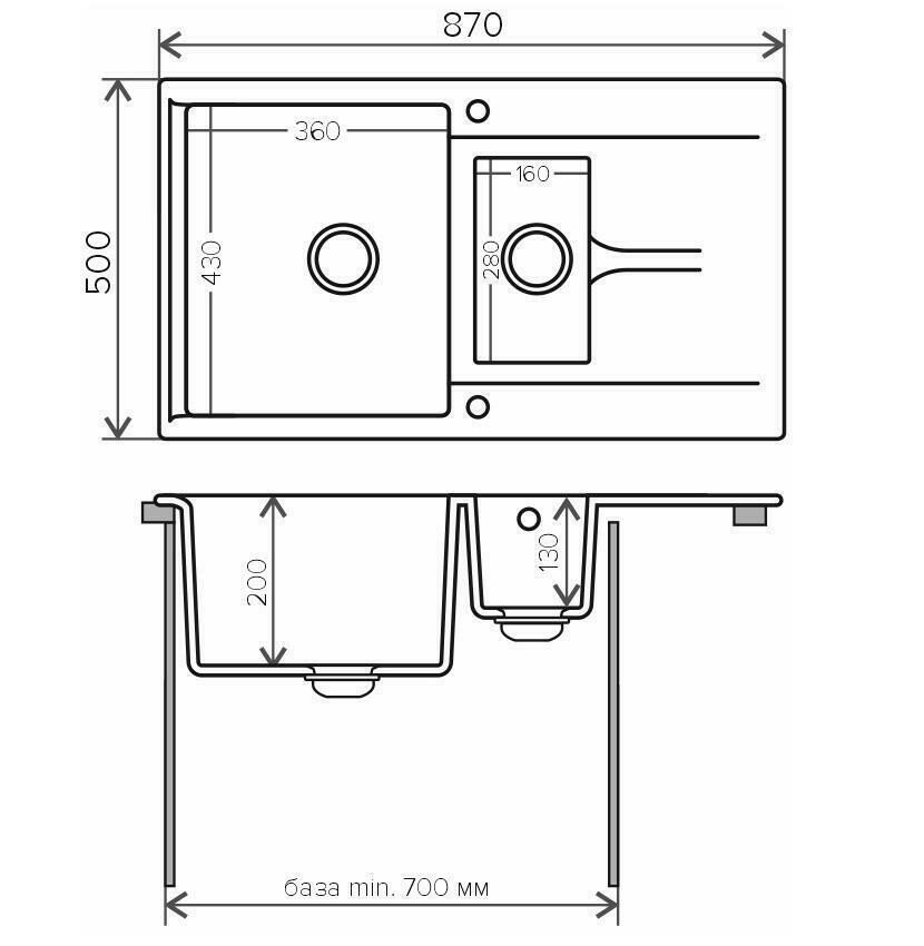 Кухонная мойка Polygran BRIG-870 Черный (N16)