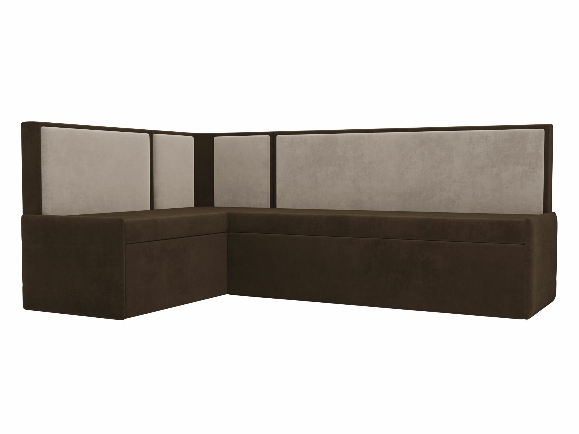 Кухонный угловой диван Кристина левый угол, Велюр коричневый и бежевый