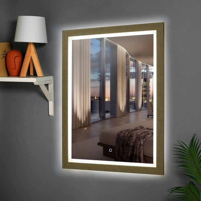 Зеркало с подсветкой, в багете, светлое золото, настенное, 60х80 см - фотография № 4