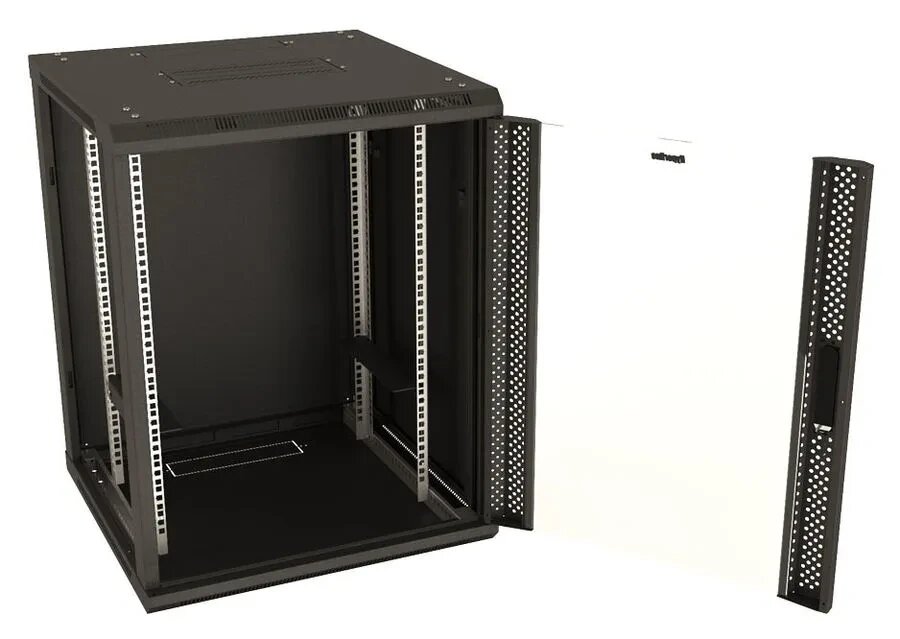 Hyperline TWB-0945-GP-RAL9004 Шкаф настенный 19-дюймовый (19"), 9U, 500x 600х 450мм, стеклянная дверь с перфорацией по бокам, ручка с замком, цвет черный (RAL 9004) (разобранный) - фото №6