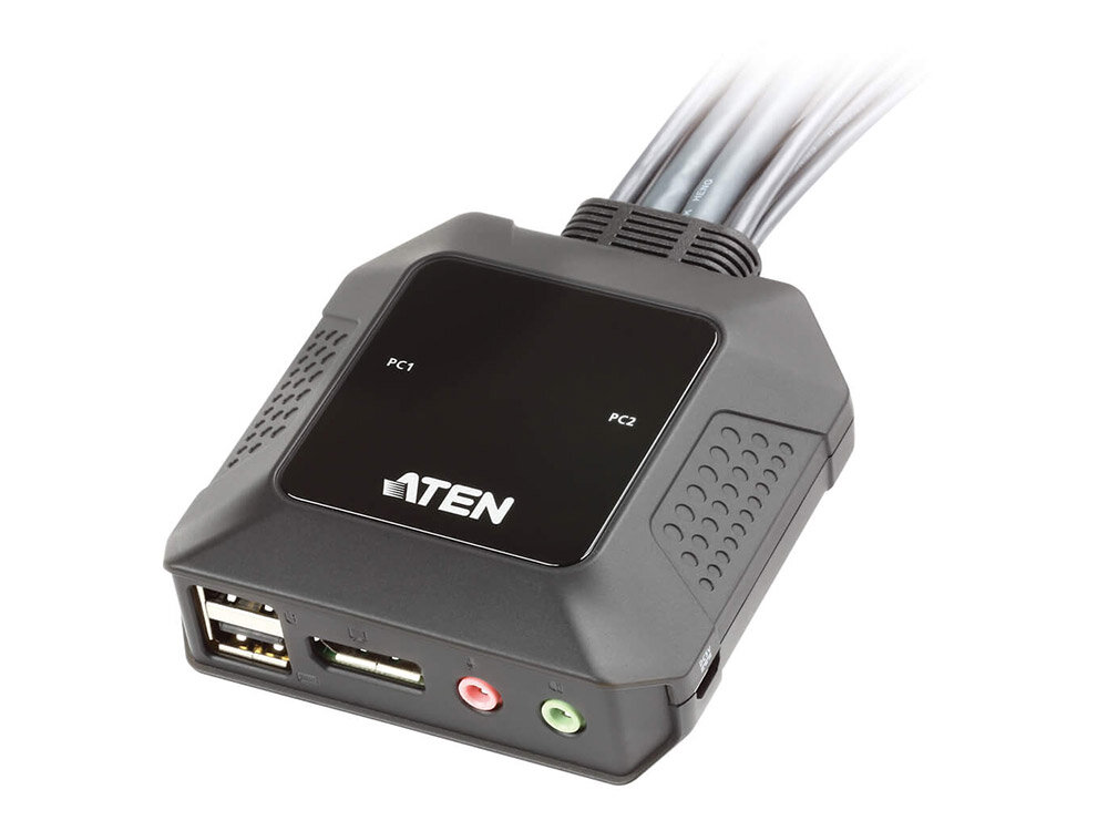 Переключатель KVM ATEN (CS22DP-AT|) KVM 1 user USB+DisplayPort+AUDIO => 2 cpu USB+DisplayPort+AUDIO со встршнурами USB 2x12м 2560x1600 нас