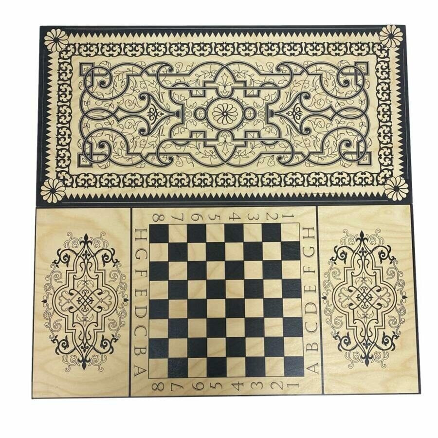 Игра 3 в 1 шахматы+нарды+шашки Орнамент с походными деревянными шахматами, 60х30х4 см