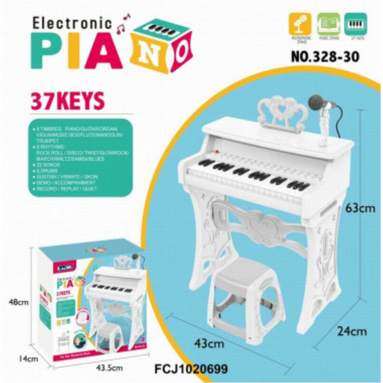 Электро фортепиано 37 клавиш с микрафоном 43.5x14x48