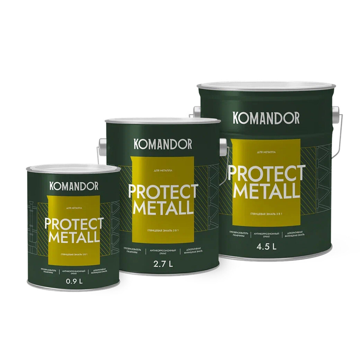 фото Грунт-эмаль по ржавчине 3 в 1 Komandor Protect Metall, глянцевая, база C, бесцветный, 4,5 л