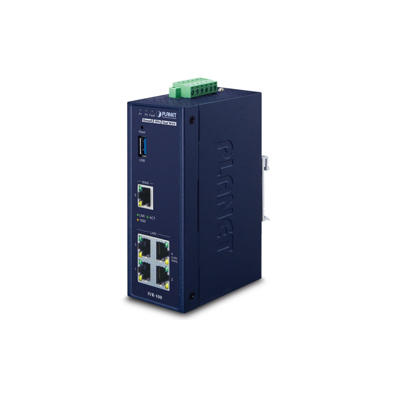 Шлюз/ PLANET IVR-100 Industrial 5-Port 10/100/1000T VPN Security Gateway: Dual-WAN Failover and Load Balancing, Cybe