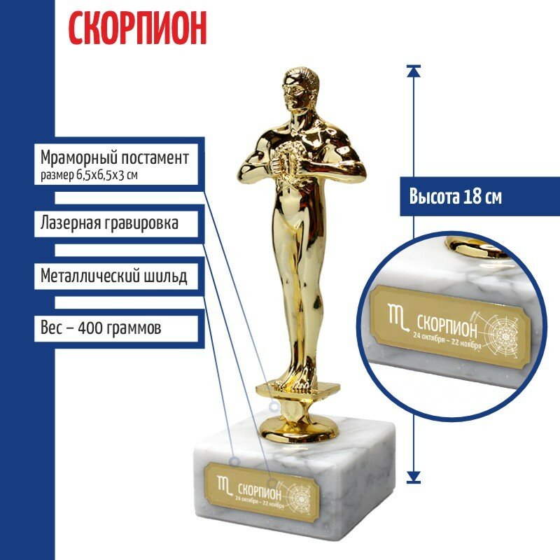 фото Подарки Статуэтка Фигура "Скорпион" на мраморном постаменте (18 см)