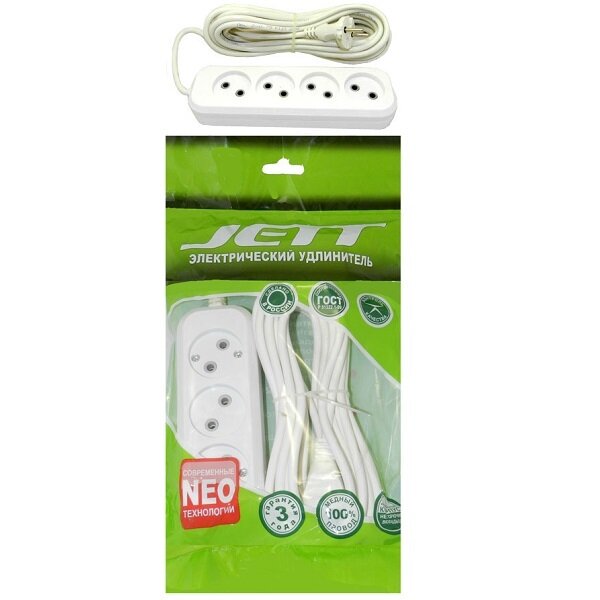 фото Удлинитель джетт РС-4 без з/м, 4р*5м ( провод ПВС 2х0,75 ) (35шт) 155-405