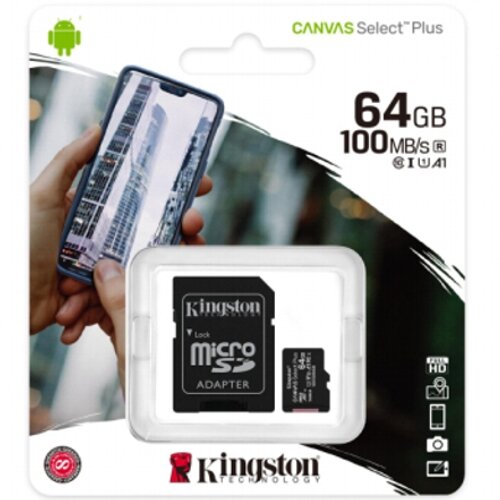 Карта памяти microSDXC Kingston 64 Гб класс 10 UHS-I U1 Canvas Select PLUS - с адаптером SD