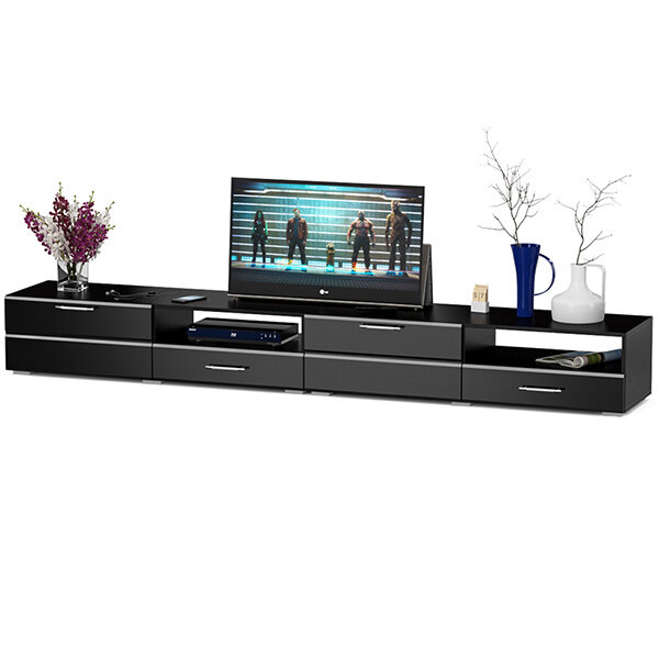 фото Тумба под ТВ Ларго 1,4 + Ларго 1,4, цвет корпус венге/фасады МДФ чёрный глянец