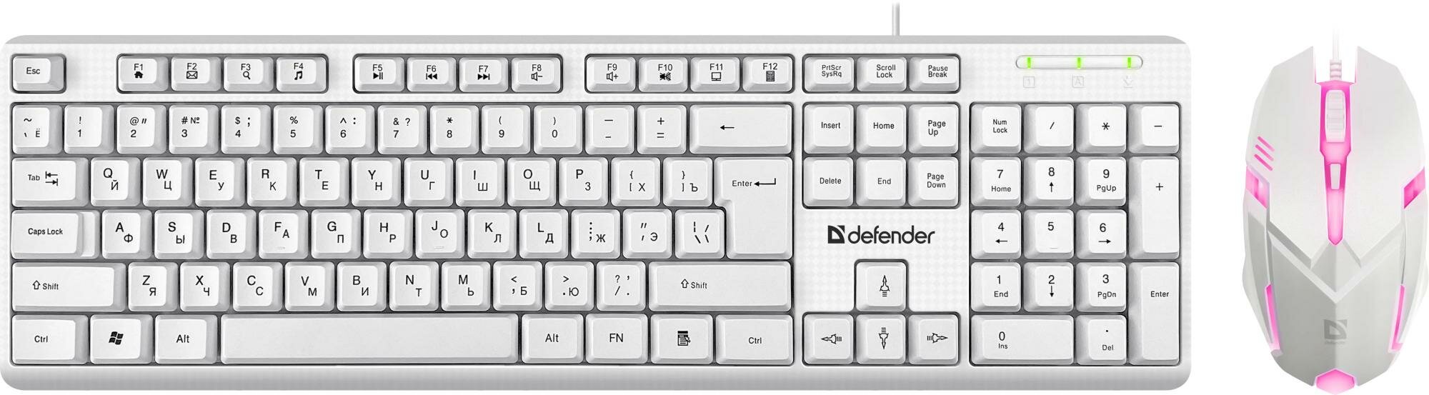 Проводной набор клавиатура+мышь DEFENDER MOTION C-977 белые (45977)