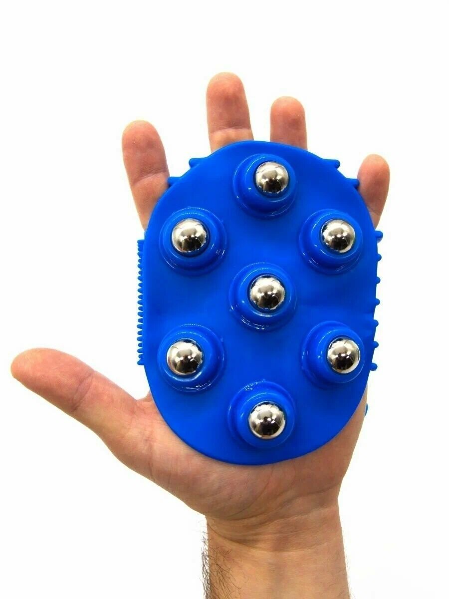 фото Массажная варежка с шариками (синяя)