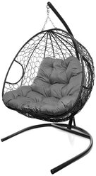 Подвесное кресло из ротанга "Для двоих" черное с серой подушкой M-GROUP
