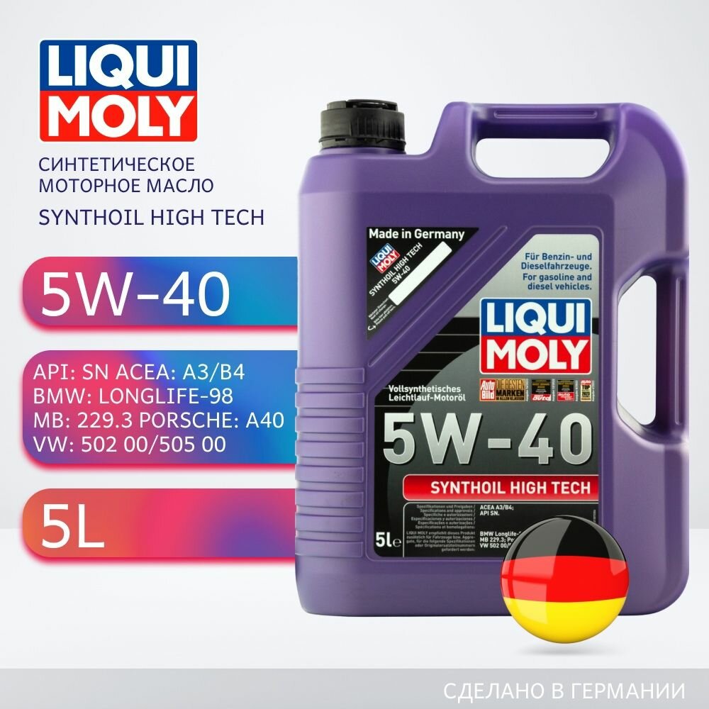 Синтетическое моторное масло Liqui Moly Synthoil High Tech 5W-40, 5 л