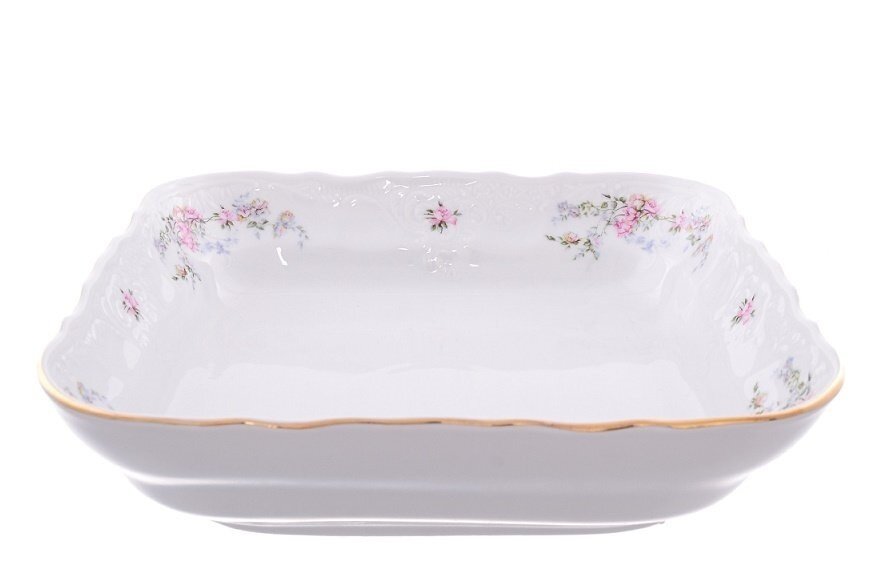 фото Салатник фарфоровый квадратный для сервировки стола 25 см Bernadotte, декор Дикая роза, отводка золото Бернадотт Чехия