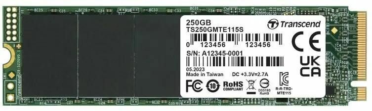 SSD накопитель Transcend 115S TS250GMTE115S 250ГБ, M.2 2280, PCIe 3.0 x4, NVMe, M.2