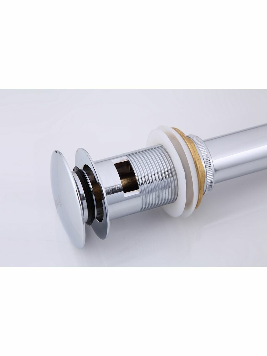 фото Выпуск для сифона click-clack цельномет. пробка 62мм с переливом F65-2 хром