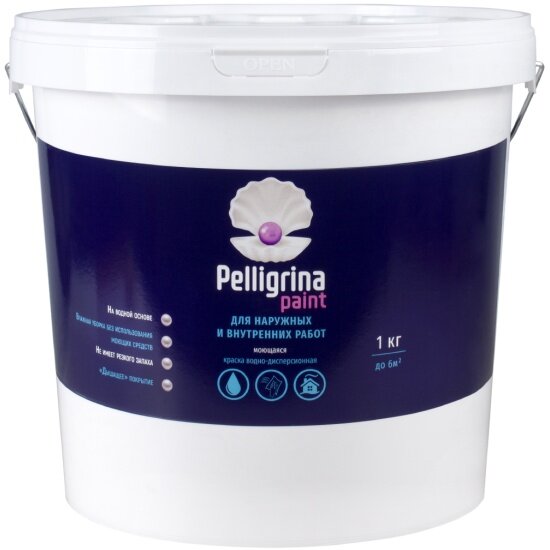 фото Краска моющаяся для наружных и внутренних работ Pelligrina Paint , акриловая, белоснежная, 25 кг