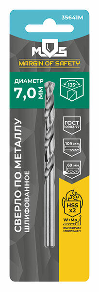 фото Сверло по металлу HSS шлифованное в блистере, угол заточки 135°, 4,8 x 86 мм (1 шт.)