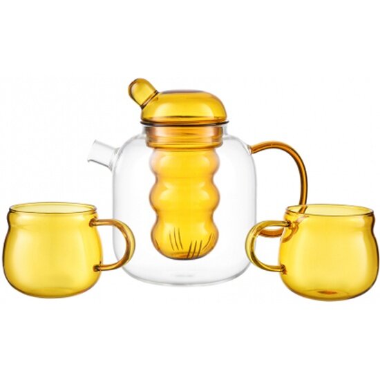 Чайник Smart Solutions стеклянный с двумя чашками, 1,2 л, желтый (KW-SS-TPCP-GLS-YL-1200)