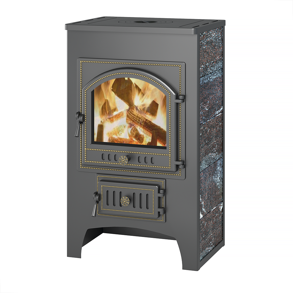 фото Печь-Камин везувий ПК-01 (205) с плитой, амфиболит 12 кВт (200 м3) Ø 150 мм диаметр дымохода: 150 мм