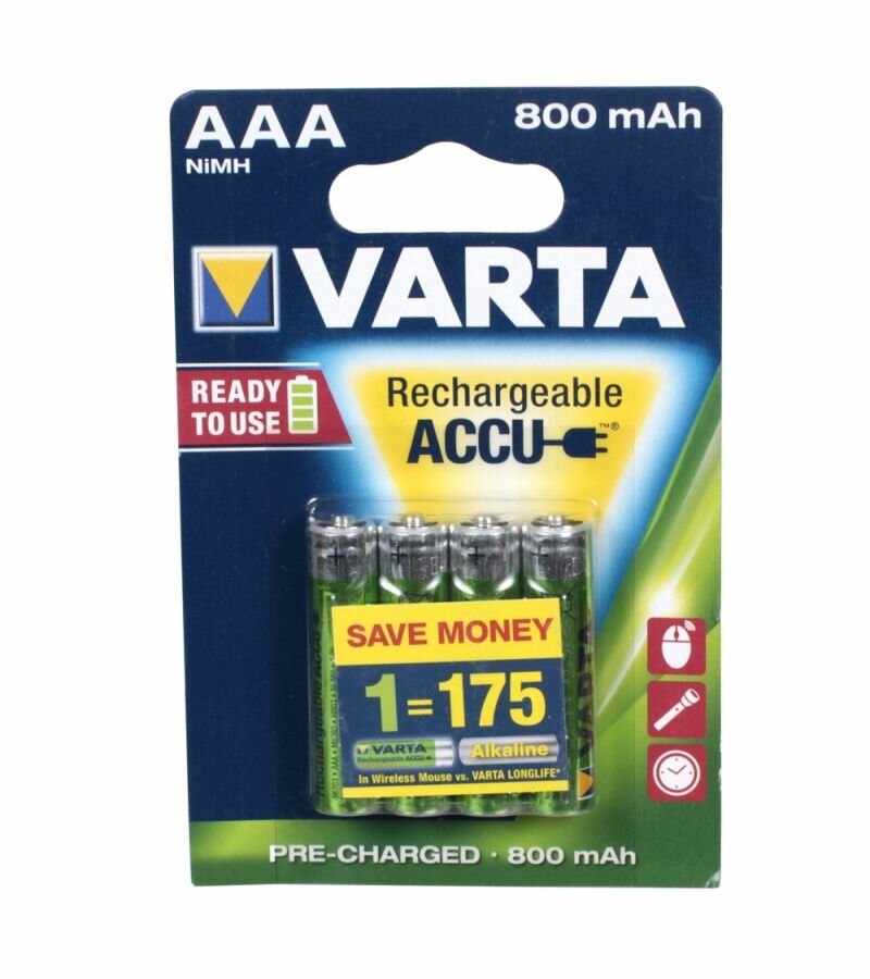 Аккумулятор VARTA AAA 800 mAh R2U (уп 4 шт)