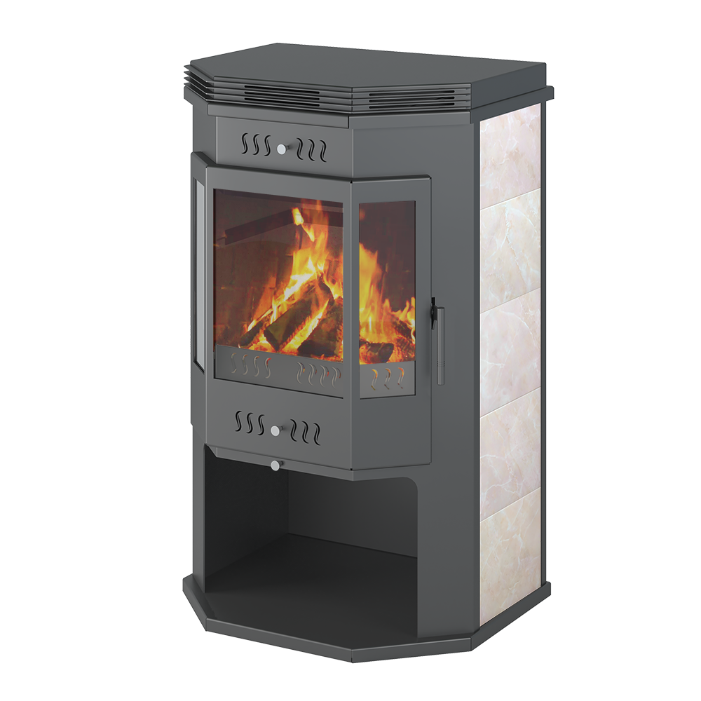 фото Печь-Камин ASTON 12 кВт (200 м3) Призматик с плитой диаметр дымохода: 150 мм