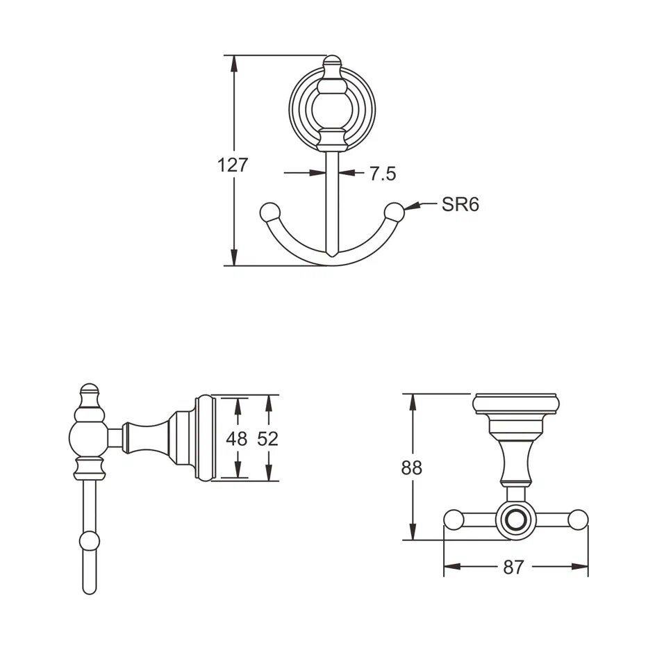 Крючок для ванной комнаты двойной Rose RG1121, хром - фотография № 2