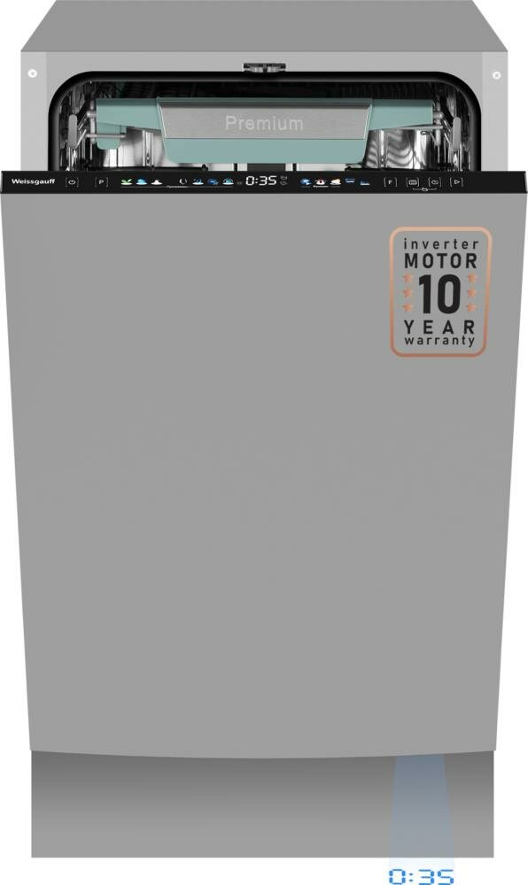 Встраиваемая посудомоечная машина с проекцией времени на полу авто-открыванием и инвертором Weissgauff BDW 4160 Real Touch DC Inverter Timer Floor