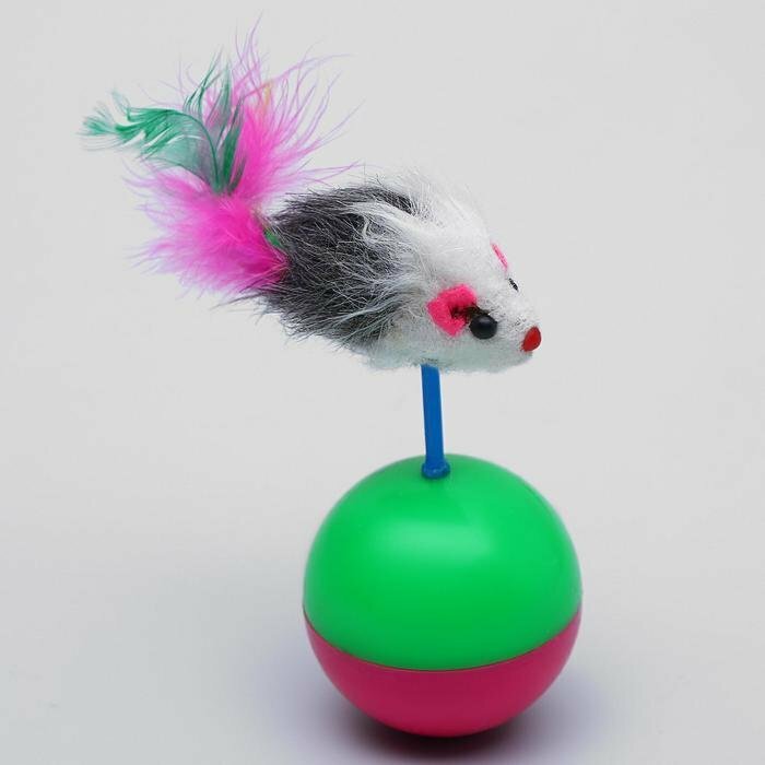 Игрушка-неваляшка "Мышь на шаре", микс цветов (комплект из 6 шт) - фотография № 2