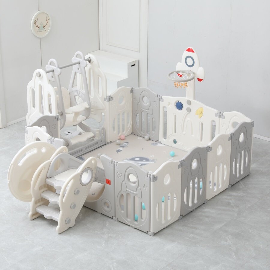 Манеж UNIX Kids SUPREME Space 200x240 Grey с качелями